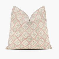 Quatrefoil geometric throw pillow cushion in dusty pink and taupe