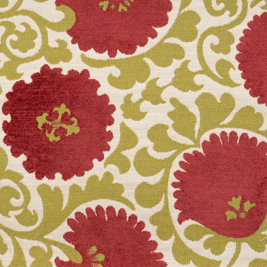 Thibaut Suzani floral fabric in coral red and green